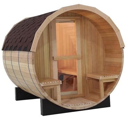 Customized Red Cedar Round Barrel Sauna Outdoor Traditional Wood Burning Sauna