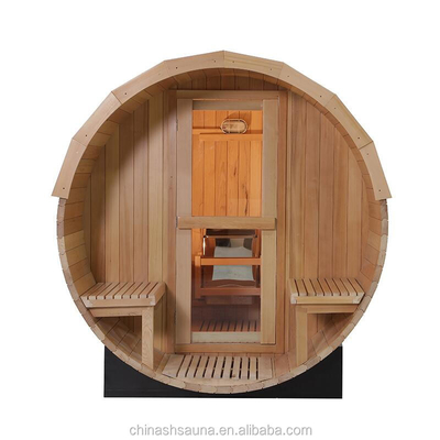 Customized Red Cedar Round Barrel Sauna Outdoor Traditional Wood Burning Sauna