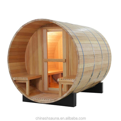 Family Ues Round Barrel Sauna Hemlock Wooden Outdoor Barrel Sauna
