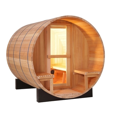 Traditional Wood Round Barrel Sauna 4 Person Wooden Red Cedar Outdoor