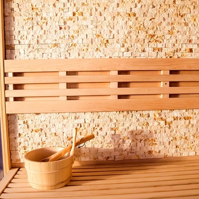 Pure Canadian Hemlock / Red Cedar Corner Sauna Steam Room 6KW 220V With Rock Salt Room