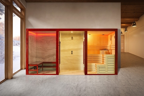 Customized Hotel Family Hemlock Infrared Sauna Culture Stone Wooden Indoor Sauna