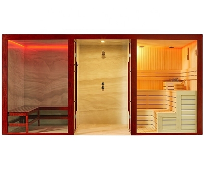Customized Hotel Family Hemlock Infrared Sauna Culture Stone Wooden Indoor Sauna