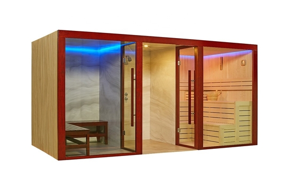 Customized Hotel Family Hemlock Infrared Sauna Culture Stone Wooden Indoor Sauna