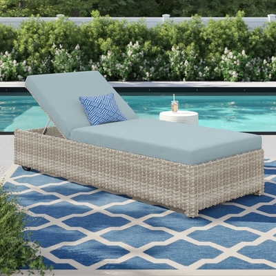 Long Reclining Rattan Single Chaise Pool Sun Loungers With Cushions Outdoor Furniture