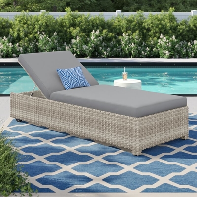 Long Reclining Rattan Single Chaise Pool Sun Loungers With Cushions Outdoor Furniture