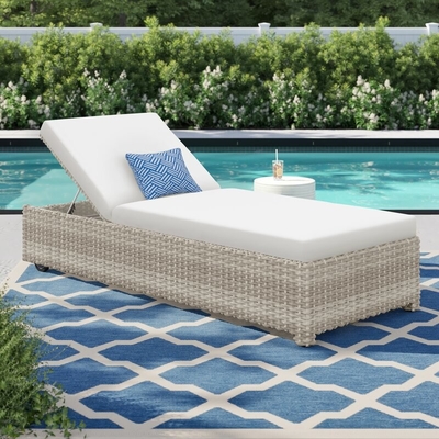 Long Reclining Rattan Single Chaise Pool Sun Loungers With Cushions Outdoor Furniture