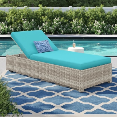 Long Reclining Rattan Single Chaise Pool Sun Loungers With Cushions Outdoor Furniture