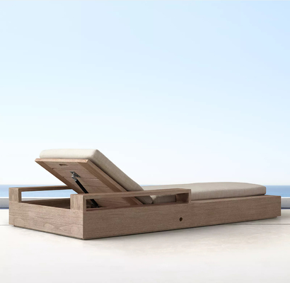 Modern Wood Garden Pool Sun Loungers Rattan / Wicker Folding Beach Lounge Chair