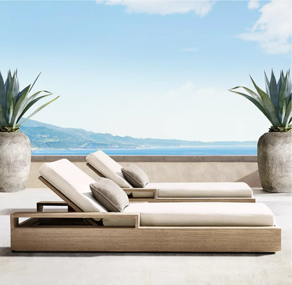 Modern Wood Garden Pool Sun Loungers Rattan / Wicker Folding Beach Lounge Chair