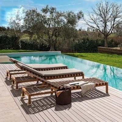 Rattan Swimming Pool Sun Loungers Leisure Folding Villa Outdoor Deck Chair