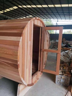 Clear Grade Red Cedar Barrel Sauna 4Person 6kw Without Porch For Outdoor Saunas