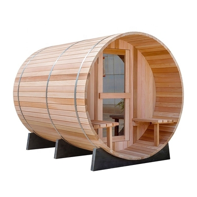 Red Round Cedar Sauna Outdoor Barrel Steam Room Traditional Electric 6kw