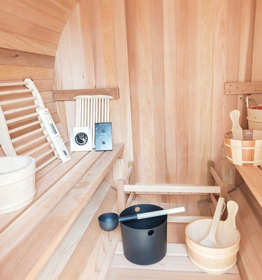 Red Round Cedar Sauna Outdoor Barrel Steam Room Traditional Electric 6kw
