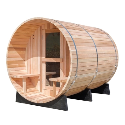 Red Round Cedar Sauna Outdoor Barrel Steam Room Traditional Electric 6kw