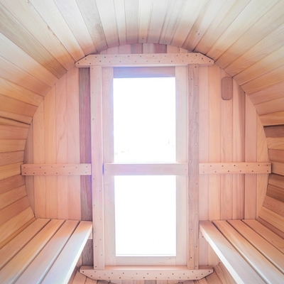 Red Round Cedar Sauna Outdoor Barrel Steam Room Traditional Electric 6kw