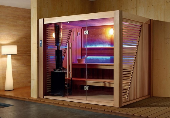 Villa Big Room 6 People Cedar Wood Glass Indoor Traditional Sauna