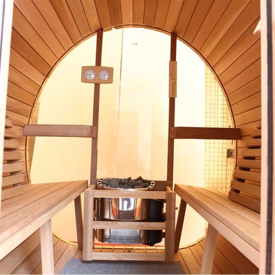 Clear Red Cedar Glass Round Barrel Sauna Garden Outdoor Furniture