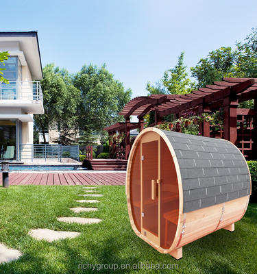 Clear Red Cedar Glass Round Barrel Sauna Garden Outdoor Furniture