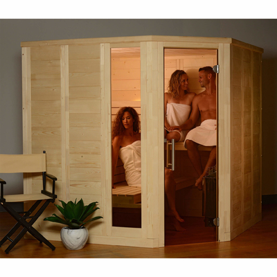 8kw Traditional Steam Sauna Room Indoor Solid Nordic Spruce SS hinges