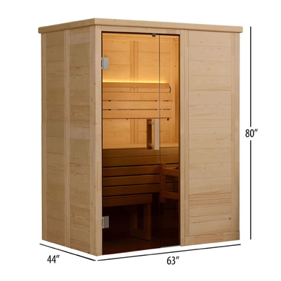 2 Person Wooden Indoor Sauna Solid Nordic Spruce Steam 6kw